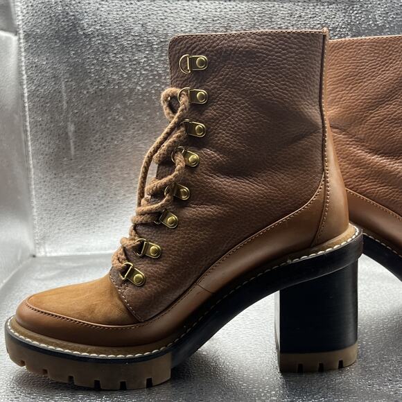 TORY BURCH MILLER LUG SOLE BOOTIE 95MM in TOASTED CARAMEL - Size 6 - Picture 11 of 11